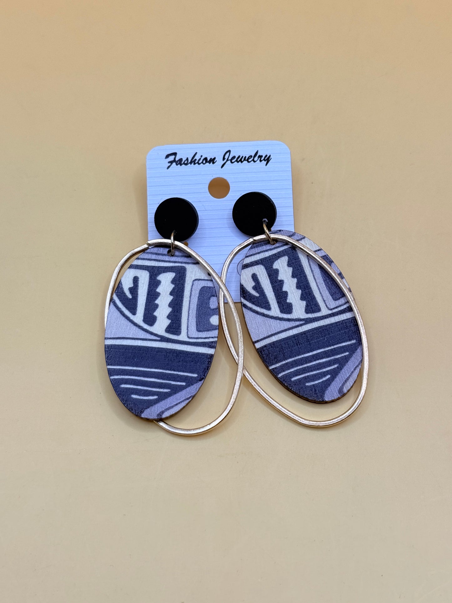 Abstract Oval Statement Earrings Lightweight Wooden Drop Earrings