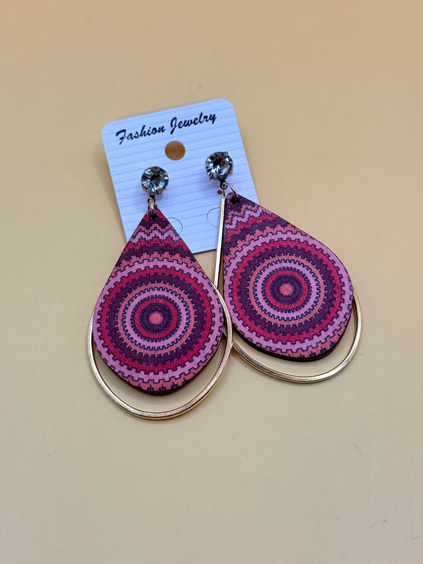 Teardrop Statement Earrings Pink Mandala Pattern Lightweight Drop Earrings
