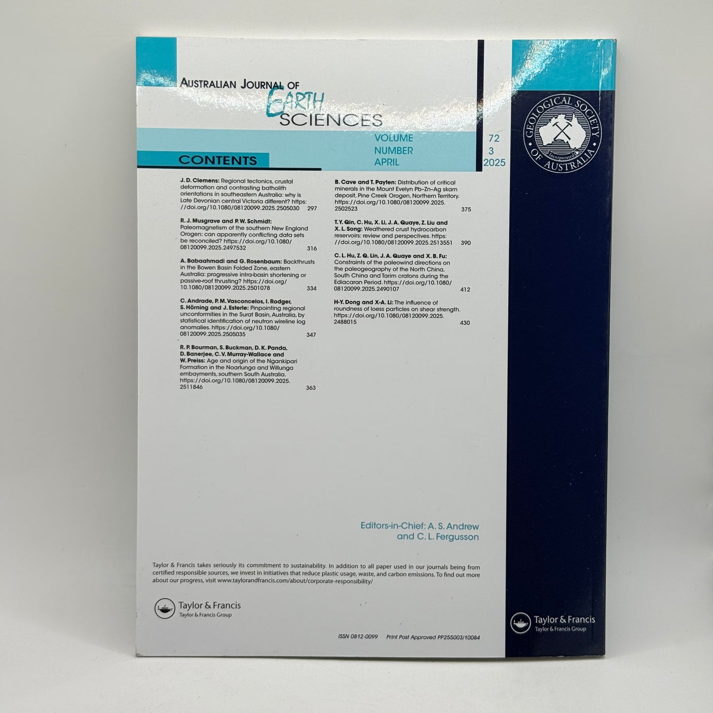 Australian Journal of Earth Sciences (Volume 72, Number 3 – April 2025) by the Geological Society of Australia