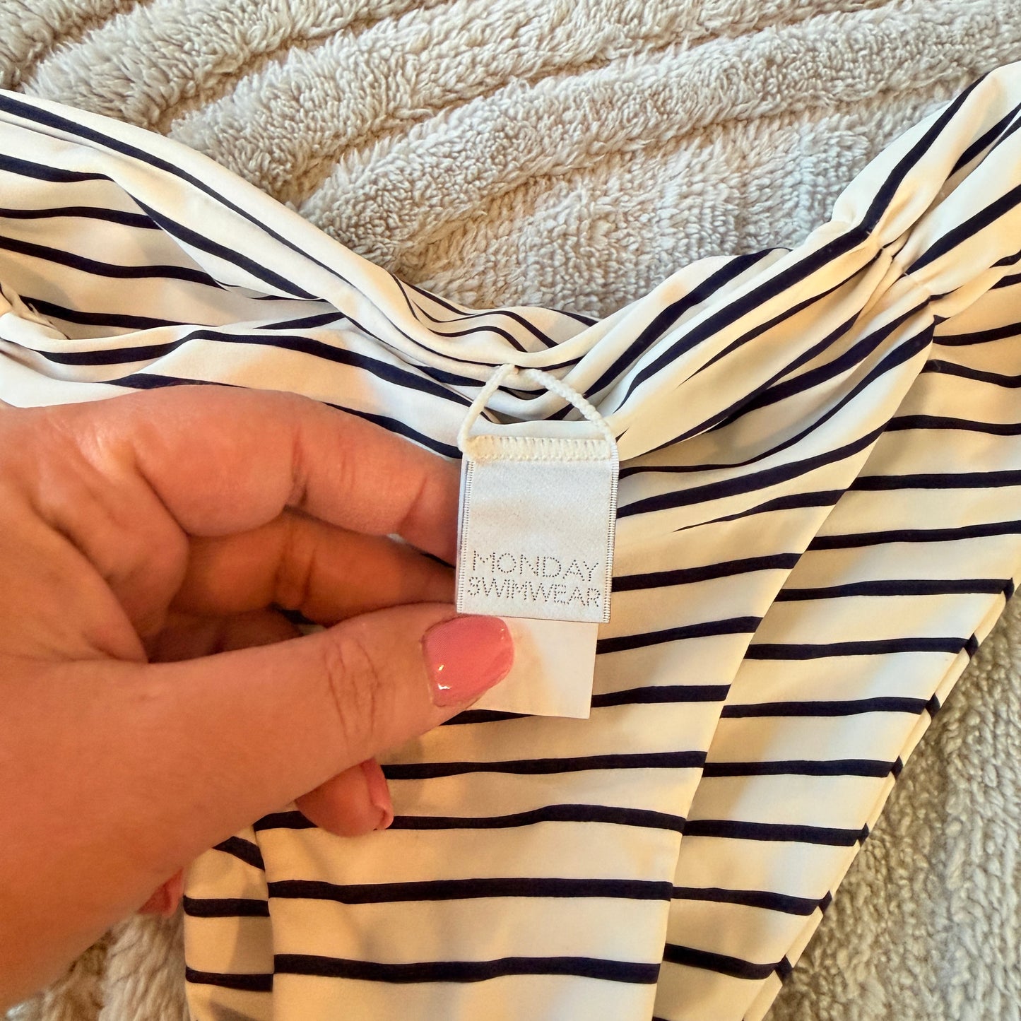 Monday Swimwear Size S Ivory & Black Striped Bikini Bottoms