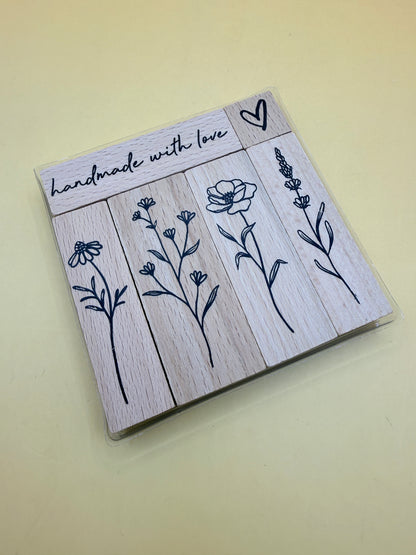 Handmade Floral Wooden Stamp Set Botanical Craft Rubber Stamps
