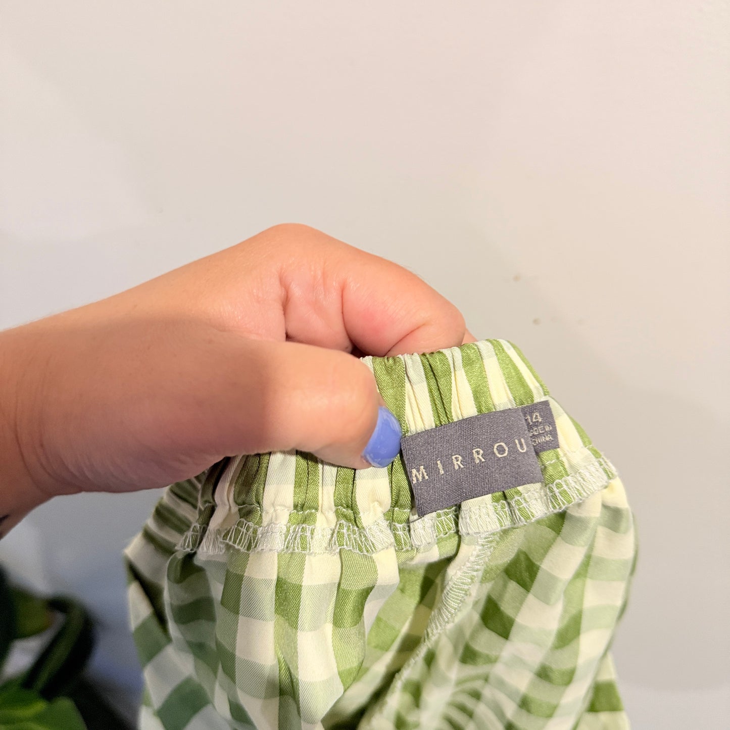 Mirrou Gingham Tie Waist Shorts Green/White - 14