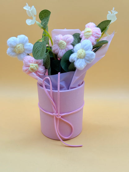 Handmade Crochet Flower Bouquet in Gift Box Decorative Faux Flowers