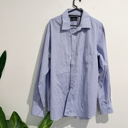 M&S Collection Blue Gingham Button-Up Shirt - 17.5" / 44-45 (Regular Fit)