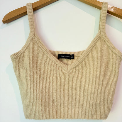 Glassons Size M Beige Knitted V-Neck Crop Top