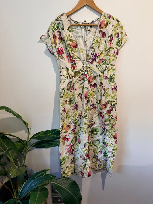Zara Size 10 Floral Linen Blend Sundress