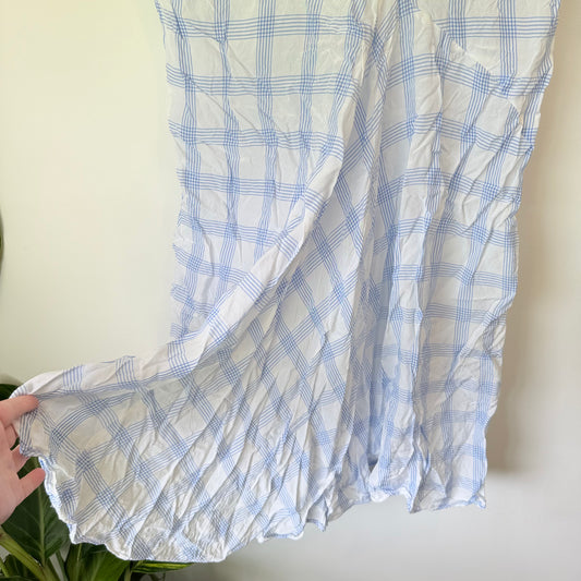 Zara Women Size M White & Blue Plaid Asymmetrical Dress