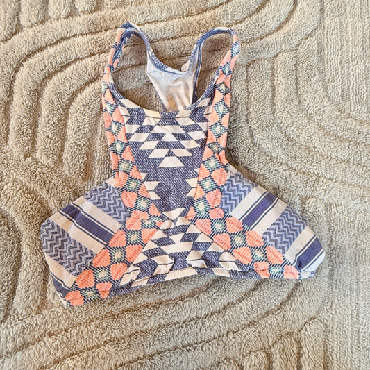 Rip Curl Del Sol High Neck Bikini Top - Blue Geometric - Size 16