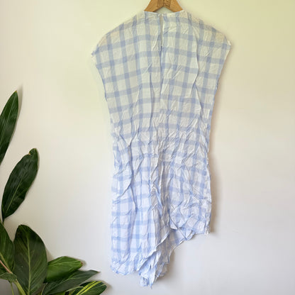 Zara Women Size M White & Blue Plaid Asymmetrical Dress