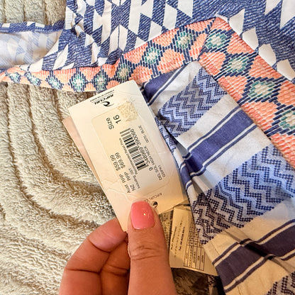 Rip Curl Del Sol High Neck Bikini Top - Blue Geometric - Size 16