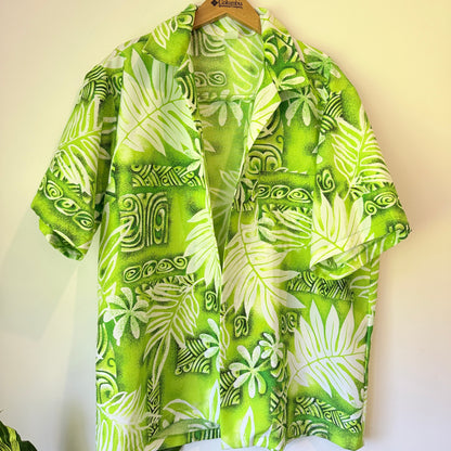 Brand Unknown NZ Made Size XL Cool Summer Aloha Shirt Monstera Green