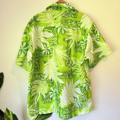Brand Unknown NZ Made Size XL Cool Summer Aloha Shirt Monstera Green