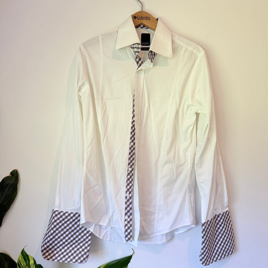 Raoul Size 16/41 X-Slim Fit White Dress Shirt Gingham Check Trim