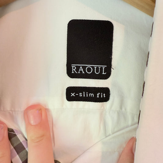 Raoul Size 16/41 X-Slim Fit White Dress Shirt Gingham Check Trim