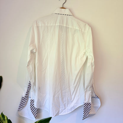 Raoul Size 16/41 X-Slim Fit White Dress Shirt Gingham Check Trim
