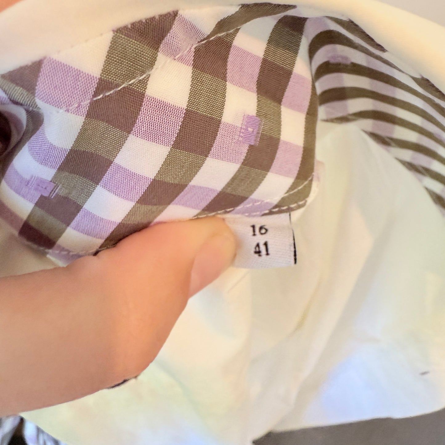 Raoul Size 16/41 X-Slim Fit White Dress Shirt Gingham Check Trim