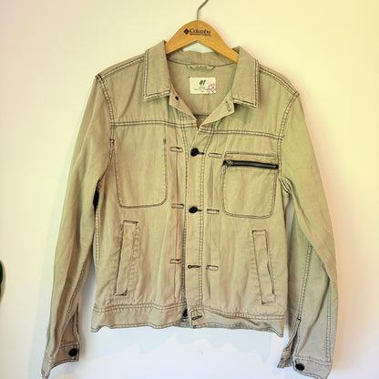 Cotton On 91 Denim Size S/P Tan Denim Jacket Zipper Chest Pocket