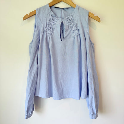 Zara Trafaluc Size XS Light Blue Cold-Shoulder Blouse
