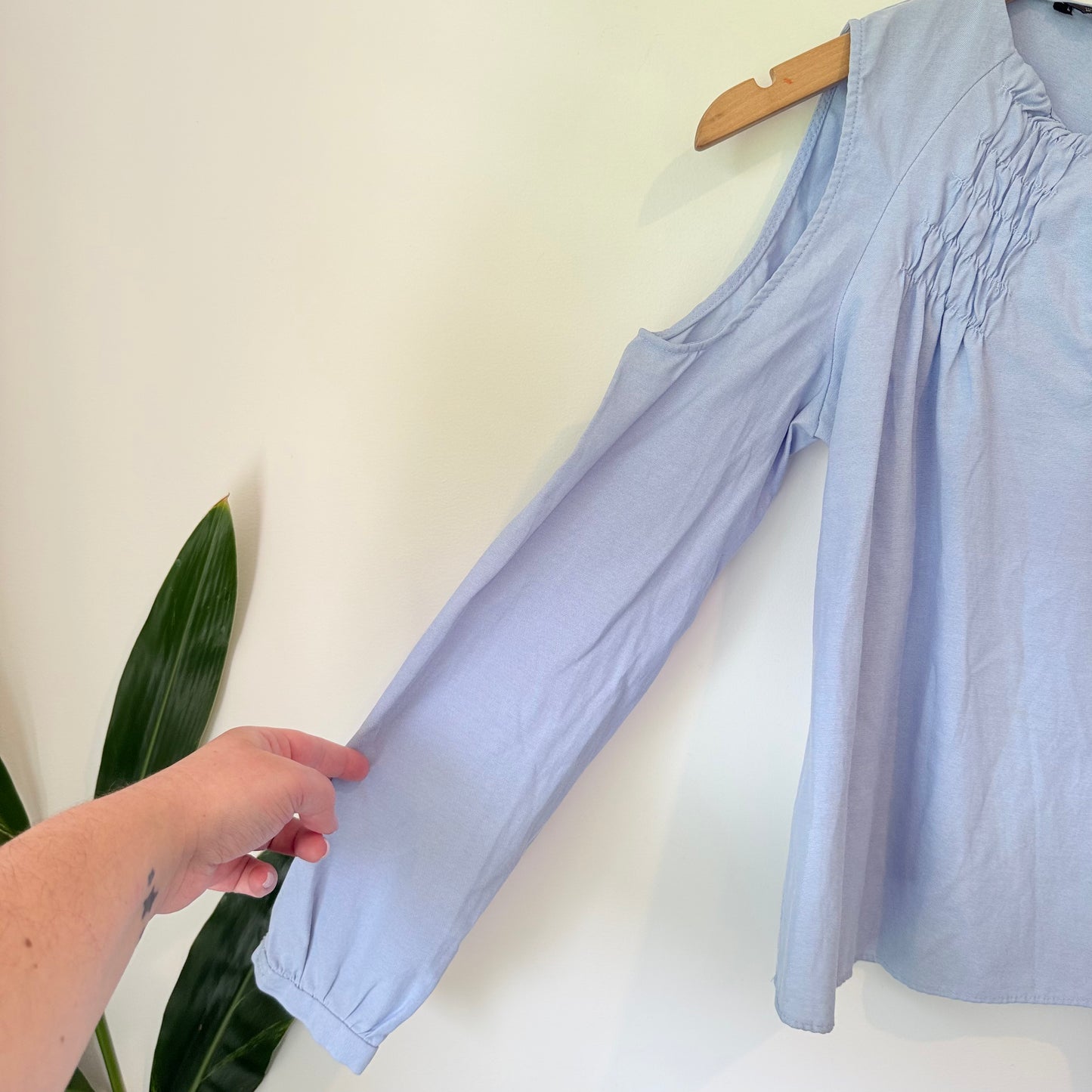 Zara Trafaluc Size XS Light Blue Cold-Shoulder Blouse