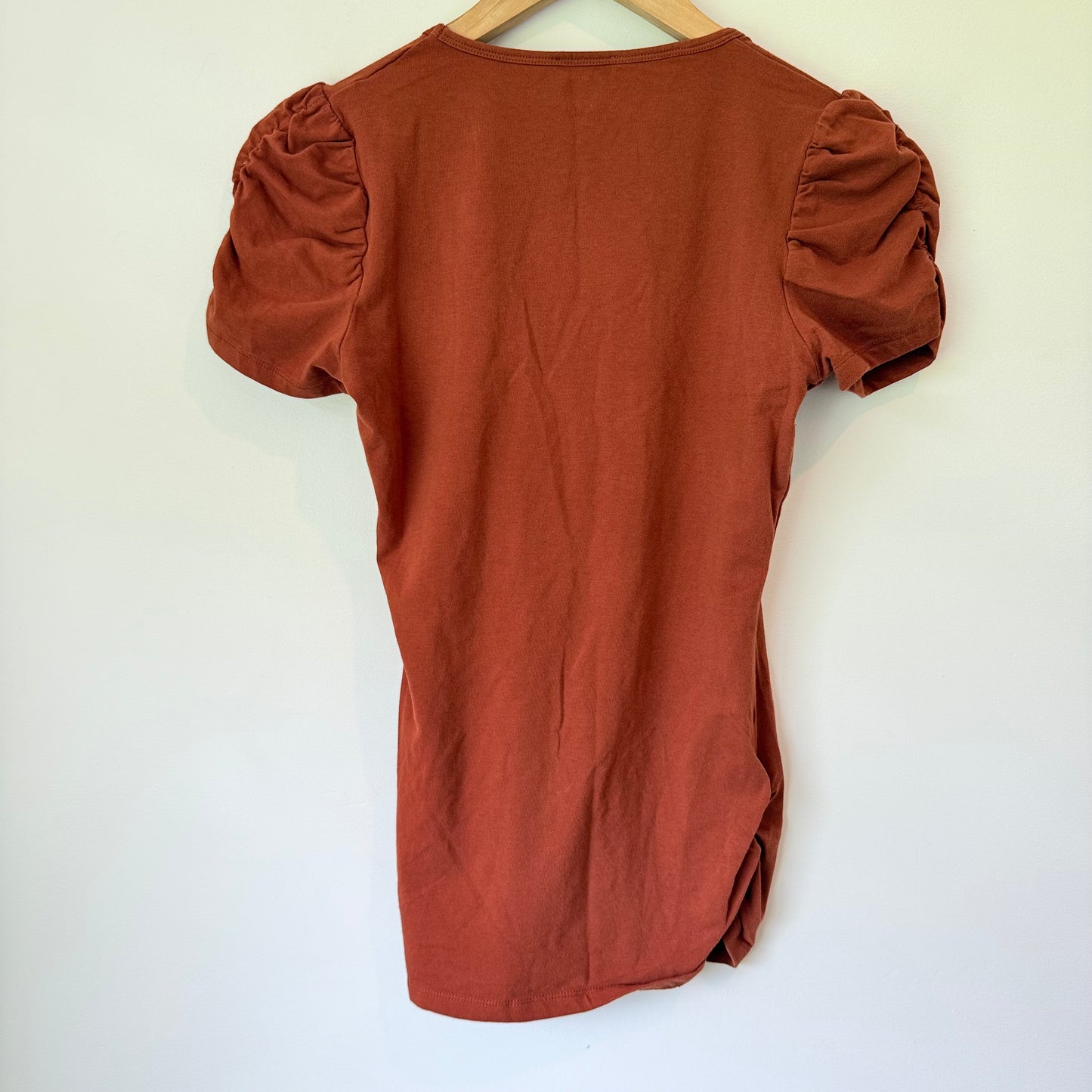 Witchery Size S Rust Square-Neck Puff Sleeve Knotted Top