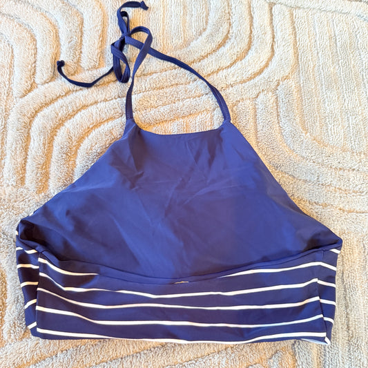 Navy and White Striped High-Neck Halter Bikini Top