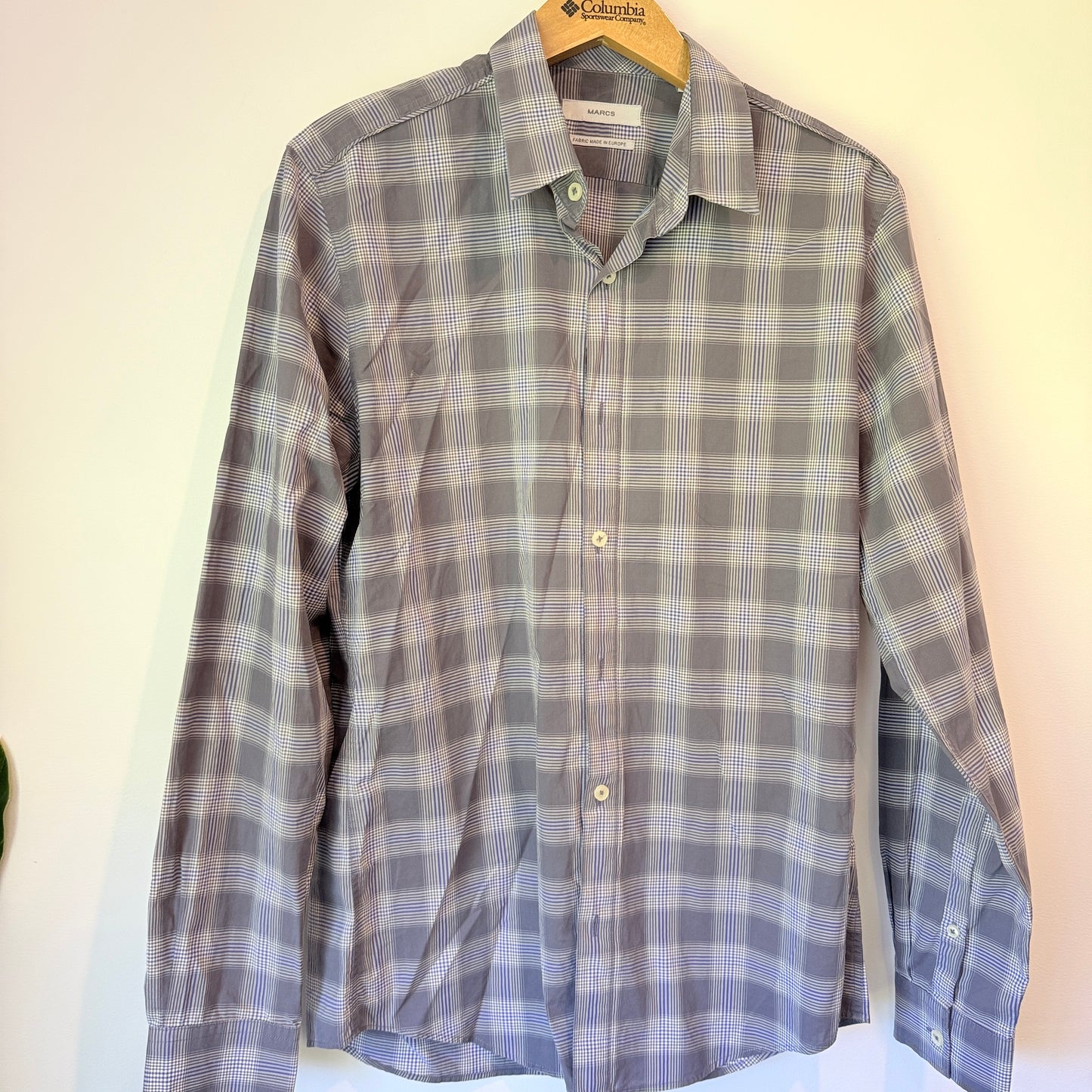 Marcs Size M Grey White Plaid Long-Sleeve Button-Down Shirt