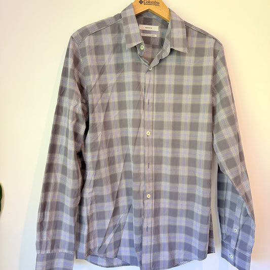 Marcs Size M Grey White Plaid Long-Sleeve Button-Down Shirt