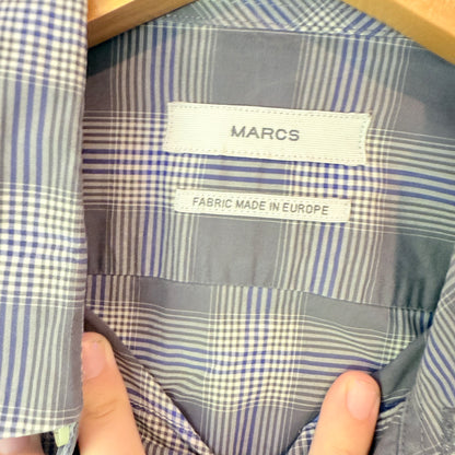 Marcs Size M Grey White Plaid Long-Sleeve Button-Down Shirt