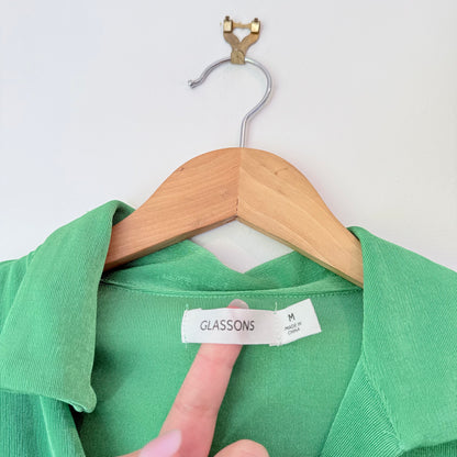 Glassons Size M Green Long-Sleeve Collared Crop Cardi