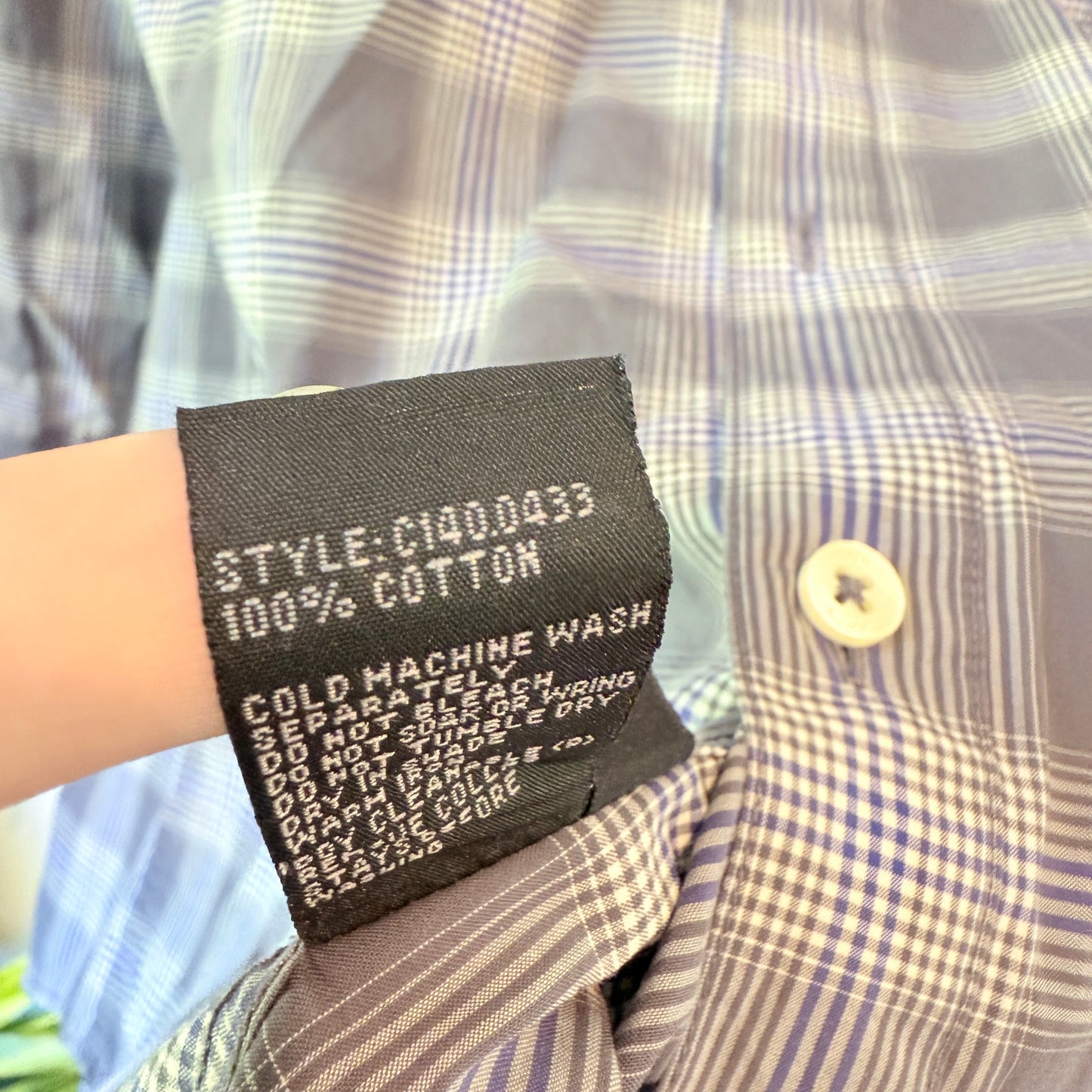 Marcs Size M Grey White Plaid Long-Sleeve Button-Down Shirt