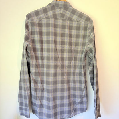 Marcs Size M Grey White Plaid Long-Sleeve Button-Down Shirt