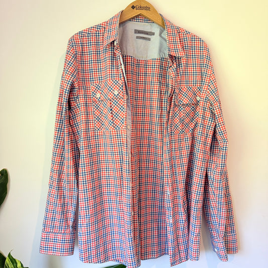 Barkers Size L Long-Sleeve Button-Down Cotton Shirt Red Blue Plaid