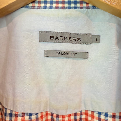 Barkers Size L Long-Sleeve Button-Down Cotton Shirt Red Blue Plaid