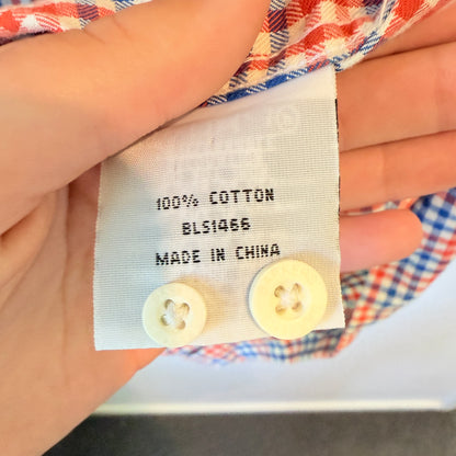 Barkers Size L Long-Sleeve Button-Down Cotton Shirt Red Blue Plaid