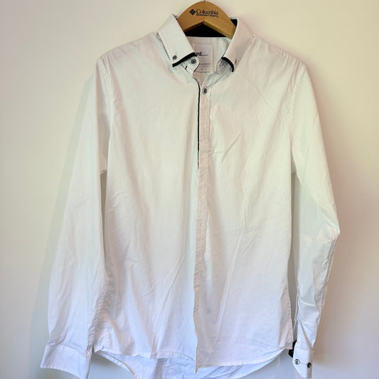 YD Size S White Shirt Black Patterned Trim