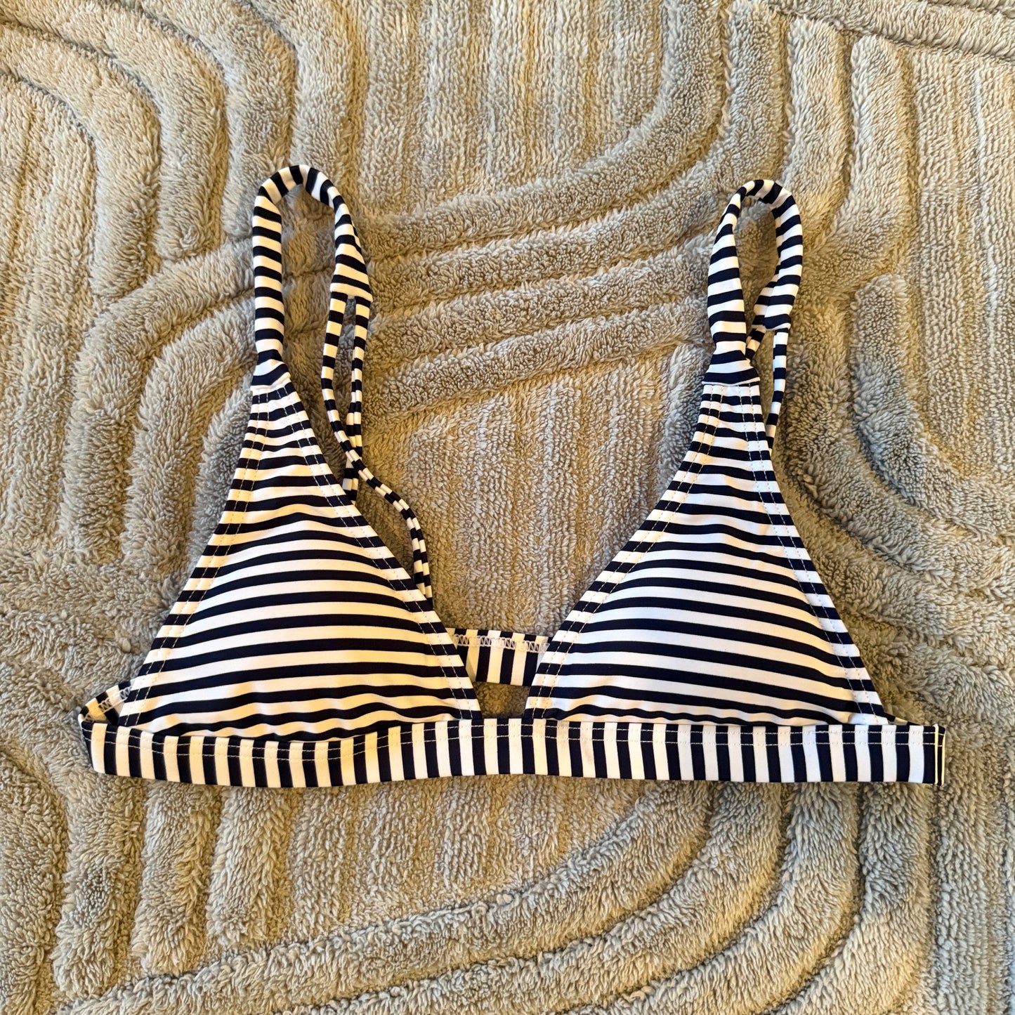 Navy and White Striped Fixed Triangle Bikini Top
