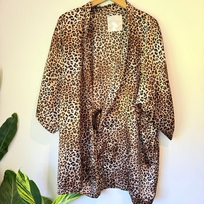 Cotton On Body Size M/L Leopard Print Satin Kimono Robe