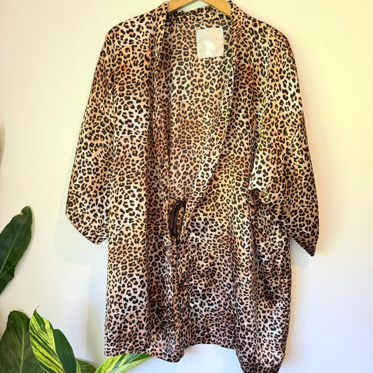 Cotton On Body Size M/L Leopard Print Satin Kimono Robe