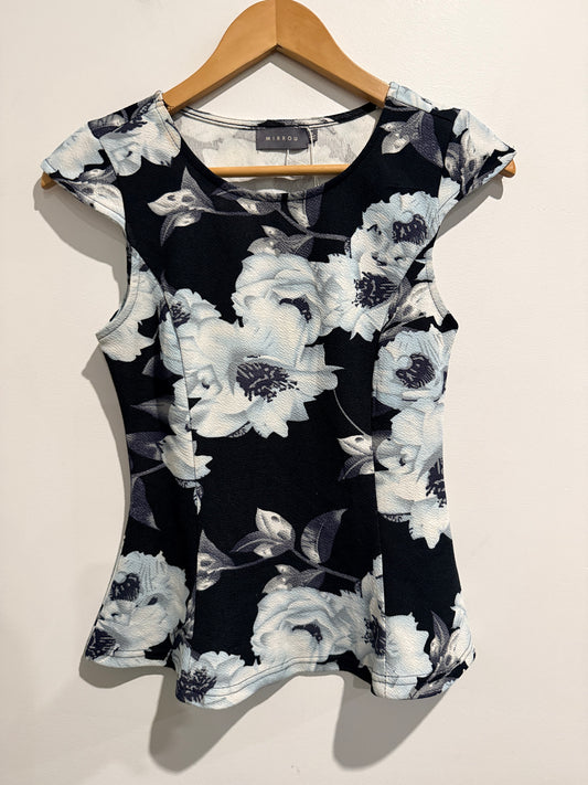 Mirrou Size S Floral Print Cap-Sleeve Top