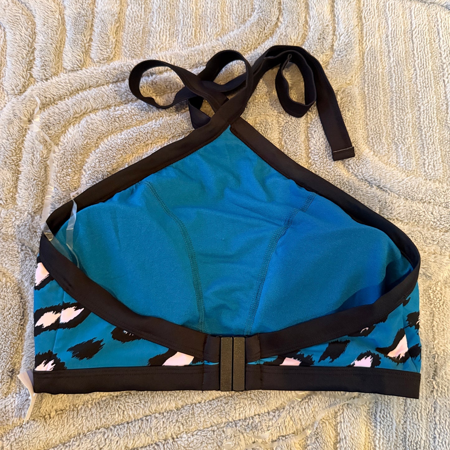 NOW Contrast Bind Crop Bikini Top – Teal Animal Print – Size 12