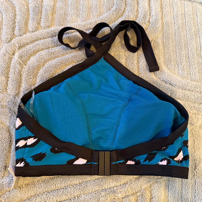 NOW Contrast Bind Crop Bikini Top – Teal Animal Print – Size 12