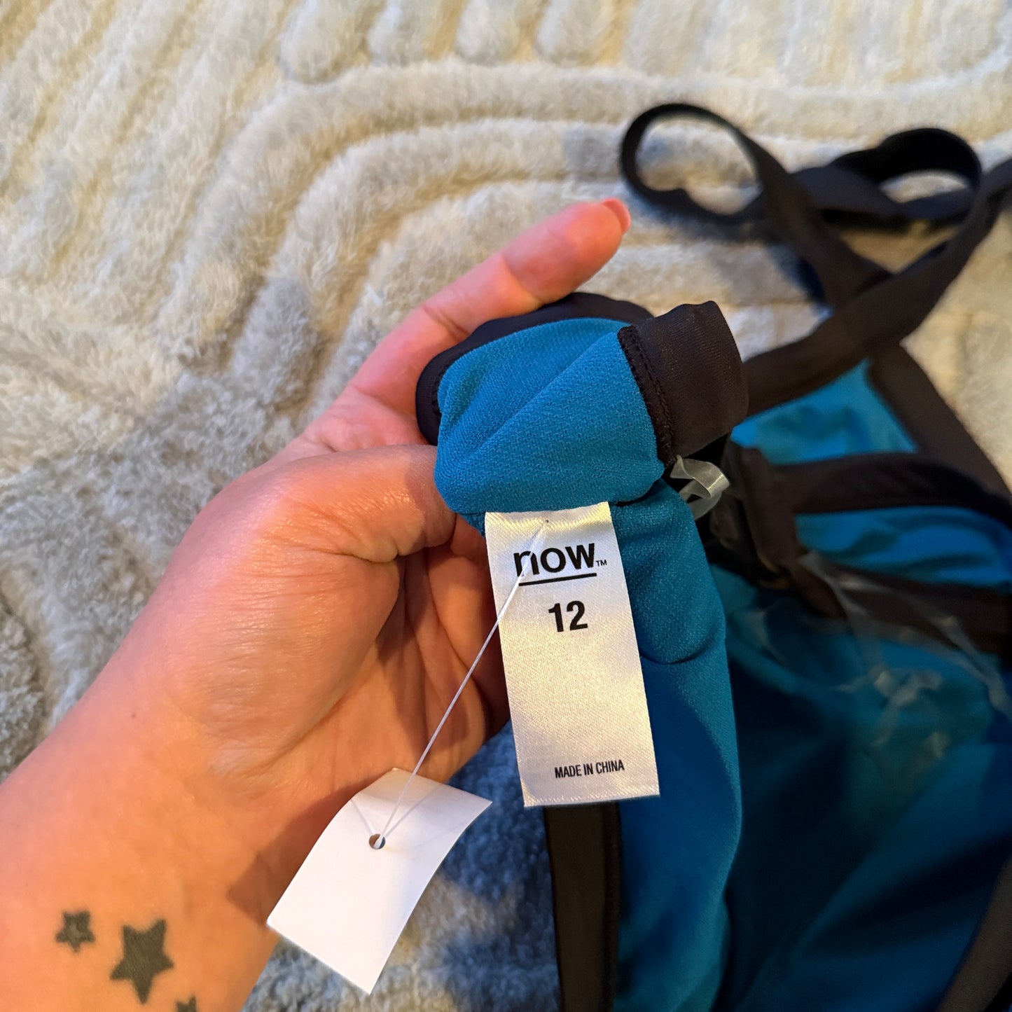 NOW Contrast Bind Crop Bikini Top – Teal Animal Print – Size 12