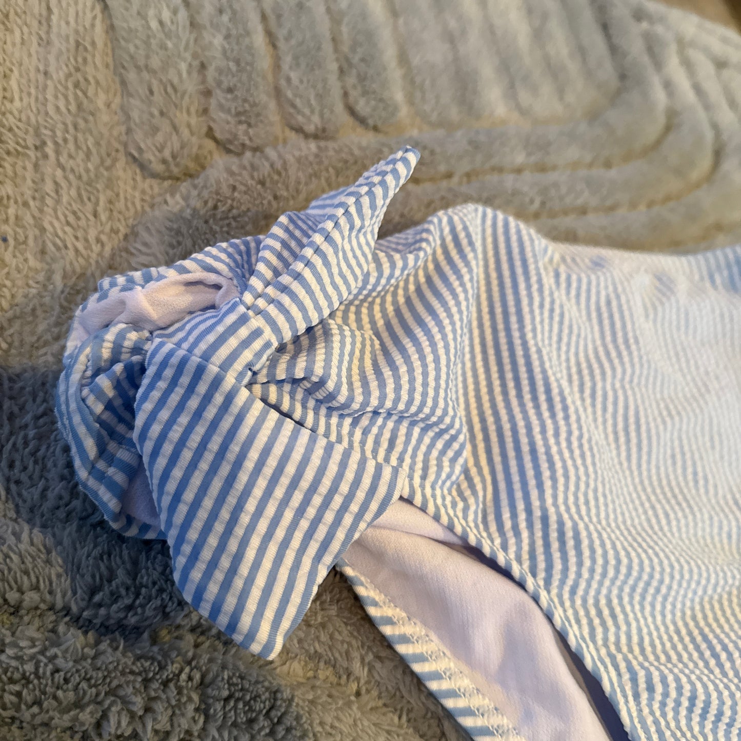 Miss Shop Seersucker Tie-Side Bikini Bottoms Blue Stripe Size 10