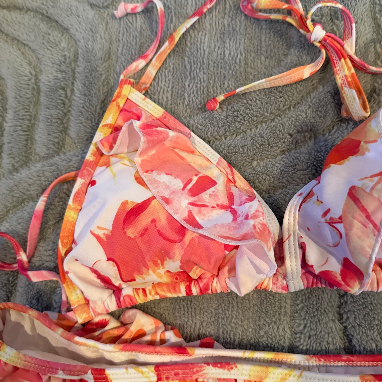 Kaikea Tropical Ruffle Triangle Bikini Set Pink Floral