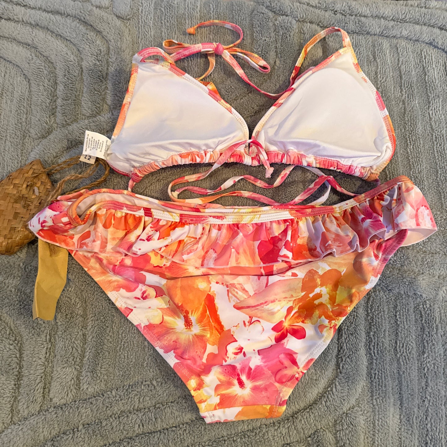 Kaikea Tropical Ruffle Triangle Bikini Set Pink Floral
