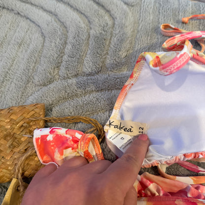 Kaikea Tropical Ruffle Triangle Bikini Set Pink Floral