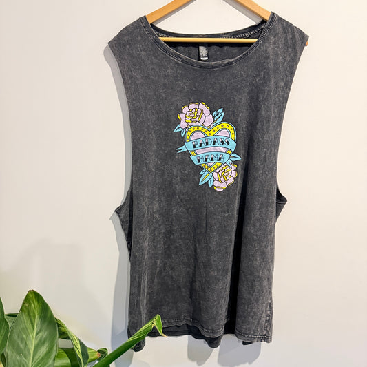 Brand Unknown Badass Mama Graphic Tank Grey Acid Wash - 2XL