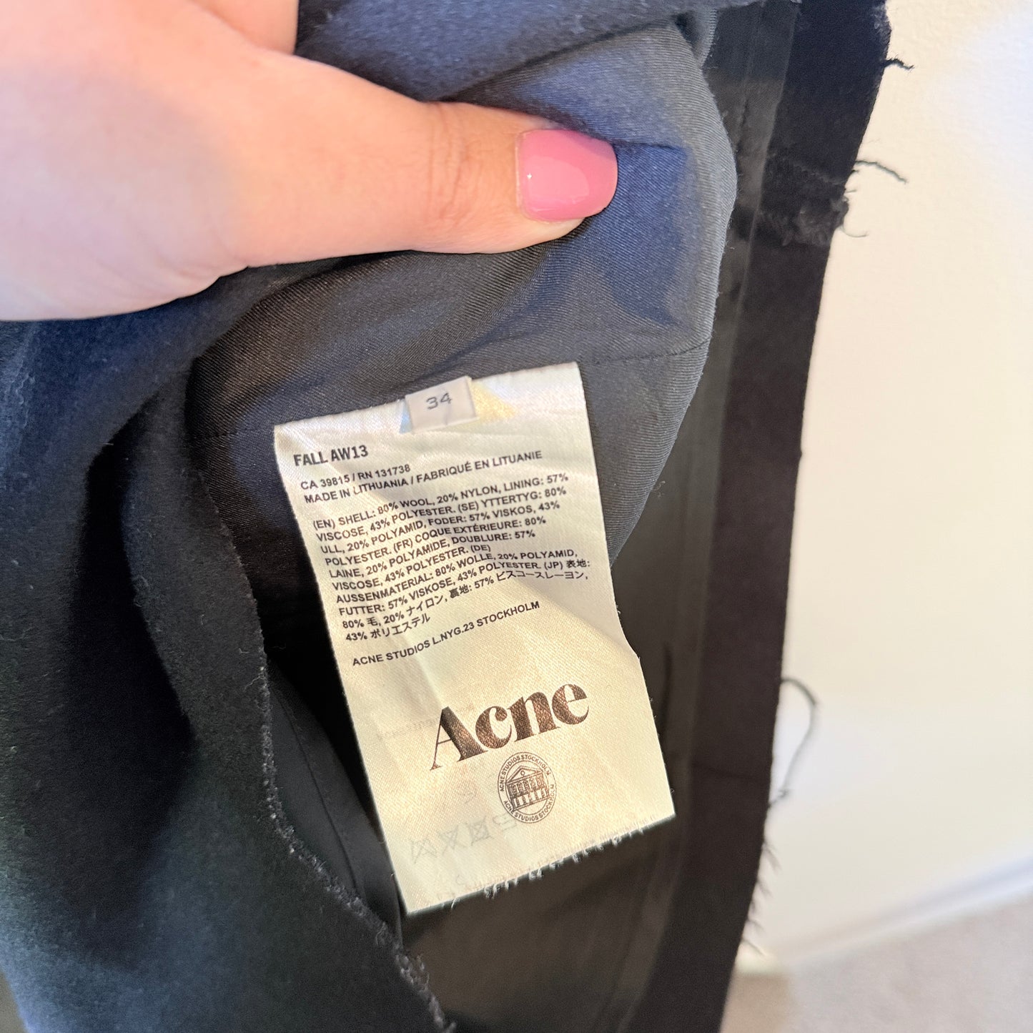 Acne Size 34 Black Wool Pencil Skirt