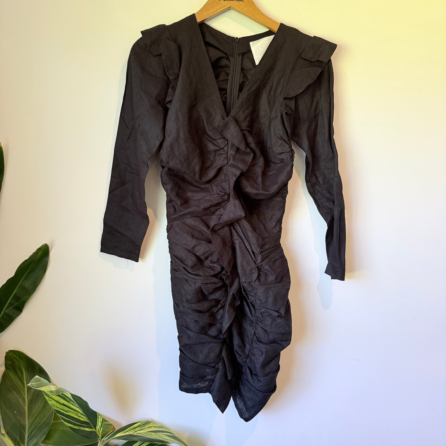 Vemain Size 6 Black Ruched Mini Dress