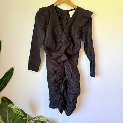 Vemain Size 6 Black Ruched Mini Dress